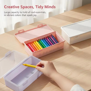Boîte à crayons colorée – Boîtes de rangement en plastique de grande capacité, design empilable, fournitures scolaires, papeterie de bureau en gros - Product Image 2