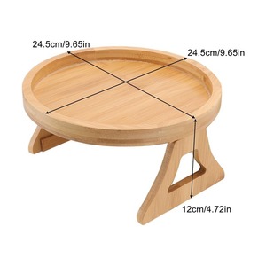 Solid Wood Round Tray Foldable <b>Sofa</b> Armrest Snack Holder Natural Color Portable Outdoor Use - Product Image 3