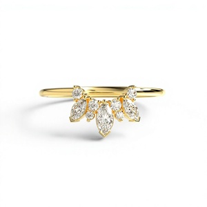 Luxury 18K Solid Gold Plated Marquise & Round Diamond Curved Band Sunburst <b>Cluster</b> Wedding Engagement Ring for Women-Trendy Gift - Product Image 1