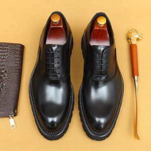 Men Genuine Leather Oxfords Round Toe Lace-up Rubber Sole <b>Height</b> <b>Increasing</b> Wedding Dress <b>Shoes</b> All Seasons Solid Pattern - Product Image 4