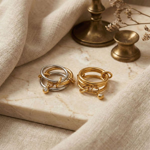 Anillos Impermeables Que No Se Deslustran, Chapados en Oro PVD de 14k y 18k, Anillos Apilables de Acero Inoxidable 316L con Circonita para Mujer - Product Image 3