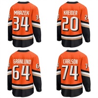 Maillot de hockey sur glace orange pour homme, noms et numéros des joueurs, impression sublimée, broderie 3D, manches longues, col rond, respirant, grande taille