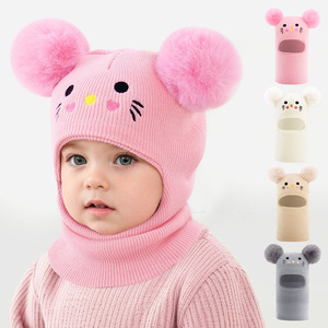 Chapeau bébé en <span class=keywords><strong>tricot</strong></span> chaud à motif de <span class=keywords><strong>chat</strong></span> brodé pour enfants, pour l'automne et l'hiver, bébés, enfants, enfants, mode chaude, <span class=keywords><strong>bonnet</strong></span> - Product Image 3