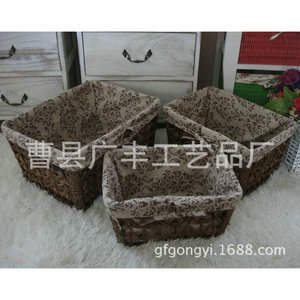 Panier de rangement rectangulaire fait main en feuilles de maïs, tissu en toile marron clair, organisateur de vêtements, paniers tissés - Product Image 2