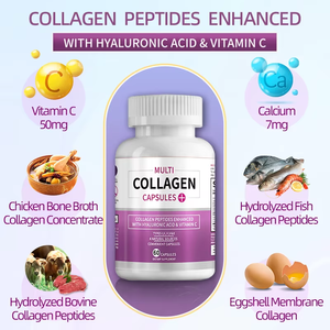 Capsules de collagène multi-sources DUOZI 60 unités avec acide hyaluronique, vitamine C, sans gluten, sans OGM, complément alimentaire hydratant pour la peau - Product Image 2