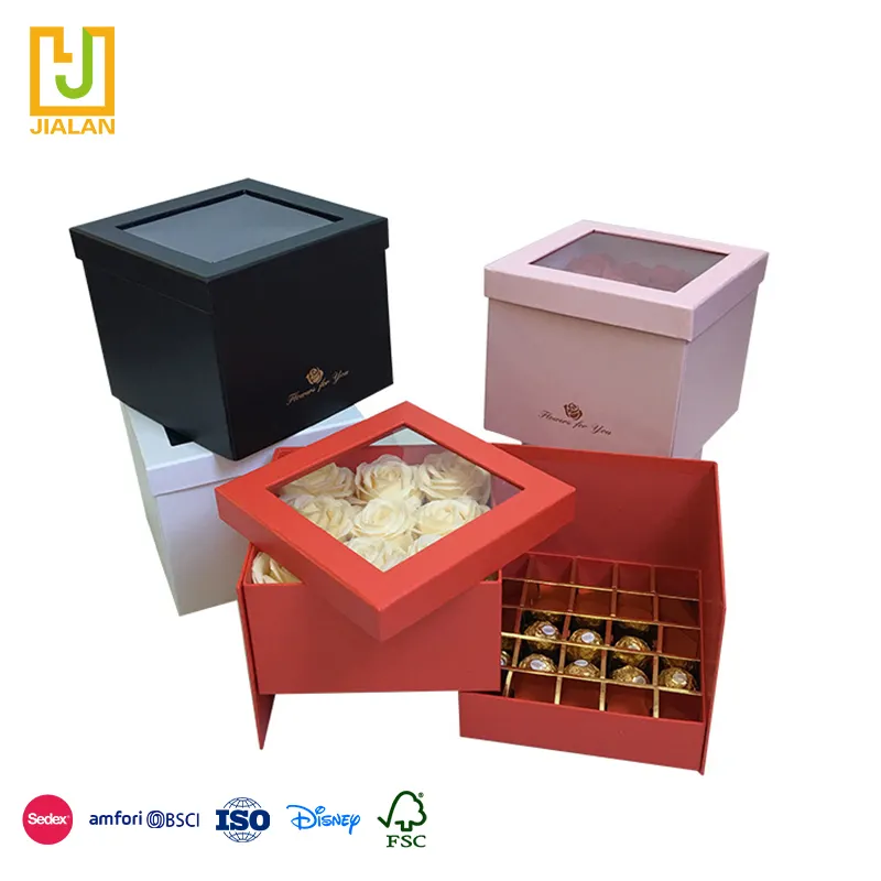 Paket Kotak Permen Cokelat Kubus Grosir Hadiah Kemasan Kotak Pernikahan dengan Jendela PVC