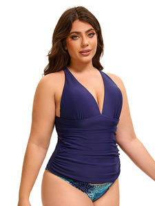 Nuevo Bikini triangular sexy sin espalda para mujer Patrón sólido Traje de baño de una pieza separada Característica de talla grande para ventas transfronterizas - Product Image 5