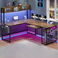 Grand bureau d'ordinateur personnalisé en forme de L avec lumière LED RVB simple étagère de rangement de meubles modernes pour bureaux à domicile et bureaux