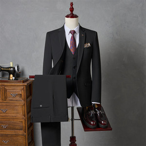 Costume d'affaires <span class=keywords><strong>homme</strong></span> sur mesure coupe ajustée 3 pièces anti-plis anti-bouloches, ensemble de costume <span class=keywords><strong>homme</strong></span> à col cranté simple boutonnage - Product Image 1