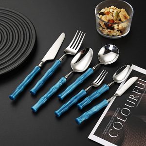 304 Stainless Steel Western Dinnerware Set Bamboo Handle Steak Knife Fork Spoon <b>Dessert</b> Soup Party Use Durable - Product Image 2