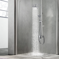 Système de douche thermostatique en laiton chromé avec pommeau de douche pluie, douchette à main, barre coulissante, mitigeur à poignée unique et cartouche céramique, ensemble de salle de bain