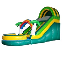 Toboggan aquatique gonflable palmier tropical avec piscine, toboggan aquatique en PVC de qualité commerciale pour enfants et adultes, location pour fêtes en plein air