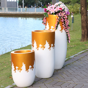Maceta dorada única para flores, decoración de moda, diseño atractivo, centro comercial rosa para/<span class=keywords><strong>hotel</strong></span>/tienda/<span class=keywords><strong>casa</strong></span>, H014 - Product Image 1