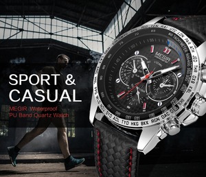 Montre à quartz pour homme <span class=keywords><strong>MEGIR</strong></span> <span class=keywords><strong>1010</strong></span> en gros, marque haut de gamme, chronographe, montre-bracelet, montres de sport, lumineuse, cuir, étanche - Product Image 6