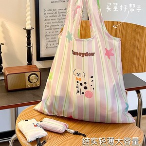 Foldable Reusable Shopping <b>Bag</b> Large Capacity Canvas <b>Tote</b> Cartoon Striped Grocery Shoulder Handbag for Supermarket - Product Image 3