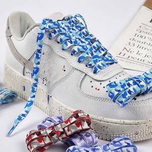 Lacets de chaussures WEGOODZF, imprimé camouflage élégant, 1 paire, 0,8 cm de large, lacets plats en polyester, accessoire pour chaussures de course athlétiques - Product Image 3