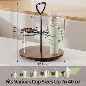 Organizador de Botellas de Agua para Vasos Stanley, Soporte para Vasos con Base Giratoria de Madera y Asa Desmontable - Product Image 3