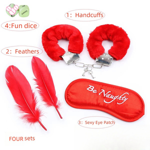 Kit de Bondage Negro, Rojo y Rosa, Juego de 4 Piezas, Esposas, <span class=keywords><strong>Dados</strong></span> Sexuales, Pluma para Azotes, Antifaz, Parche para Ojos, Juguetes Sexuales Exóticos para Amantes - Product Image 6