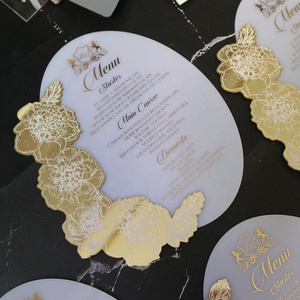 Cartes de <span class=keywords><strong>menu</strong></span> en acrylique, de luxe, haut de gamme unique, avec feuille d'impression florale - Product Image 3