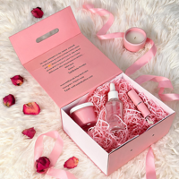 Boîte d'emballage cosmétique pliable rose personnalisée avec fermeture magnétique, boîte cadeau rigide en papier vide avec poignée pour soins de la peau, maquillage, parfum