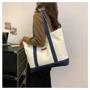 Bolsa <span class=keywords><strong>de</strong></span> Mano <span class=keywords><strong>de</strong></span> Lona <span class=keywords><strong>de</strong></span> Dos Tonos con Logotipo Personalizado, Bolso <span class=keywords><strong>de</strong></span> Algodón con Bloques <span class=keywords><strong>de</strong></span> Color, con Cierre y Múltiples Bolsillos para Mujer, para Viajes, Aire Libre, Uso Diario y Fin <span class=keywords><strong>de</strong></span> <span class=keywords><strong>Semana</strong></span> - Product Image 2