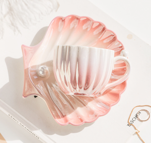 แก้วกาแฟเซรามิกเคลือบสีเปลือกหอยมุก พร้อมฝาปิด ดีไซน์ยุโรปสุดสร้างสรรค์ เป็นมิตรต่อสิ่งแวดล้อม ปลอดภัย ชุดของขวัญพร้อมจานรอง ZHE - Product Image 1