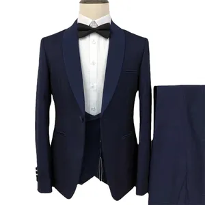 2023 autumn and winter new men's wedding color block collar suit men's business casual sports jacket vest pants suit 3 sets