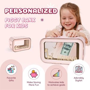 Children Wooden Piggy Bank Box Personalized Cartoon Money Box For Kids Bedroom <b>Desktop</b> Storage With Removable <b>Shelf</b> - Product Image 2