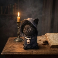 Statue de sorcière chat noir en résine, figurine de déesse guillotine à capuche avec décoration gothique d'Halloween pour la maison, adorable ornement de chaton