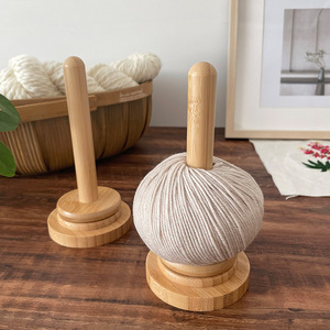 Wooden Yarn Holder <b>Desktop</b> Spool Stand 6.5x6.5x15.5cm Rotating Ball Winder Storage Rack Minimalist Style Craft Organizer - Product Image 2