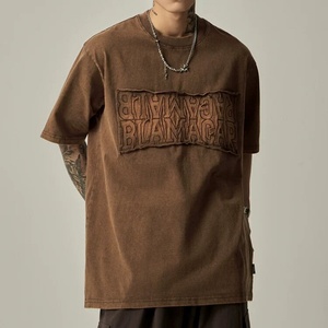 Camiseta Casual de Manga Corta para Hombre con Logotipo Personalizado, 100% Algodón, Estampado Desgastado por el Sol, Estilo Oversize, Lavado Ácido, Tejido de Punto con Parches - Product Image 4