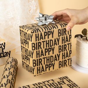 Birthday Kraft <b>Wrapping</b> <b>Paper</b> Roll 17 Inch X 33 Feet Black Happy Birthday Text Pattern Birthday Party Gift Wrap - Product Image 6