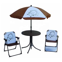 Ensemble de quatre chaises pliantes en acier pour enfants avec parasol - Mobilier d'extérieur