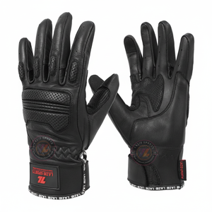 Gants de moto en cuir de vachette de qualité supérieure, à doigts complets, respirants, rembourrés, noirs, classiques, pour la conduite sur route et en tourisme - Product Image 1