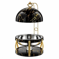 Liyunda Ensemble de buffet haut de gamme Royal 8L, chauffe-plat suspendu rond en marbre doré et acier inoxydable avec couvercle, pour la restauration