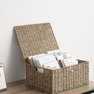 Seagrass <strong>Wicker</strong> <strong>Baskets</strong> for Organizing, Large <strong>Wicker</strong> <strong>Basket</strong> <strong>with</strong> Lid, Decorative <strong>Basket</strong> <strong>with</strong> Built-in <strong>Handles</strong> - Product Image 4
