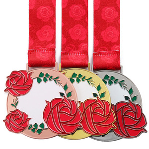 Medallas de Metal de Aleación de Zinc Fundido a Presión, Diseño 3D de Hermosa Flor de Rosa en Oro, Plata y Cobre, Medalla Esmaltada Personalizada para Regalos y Recuerdos - Product Image 3