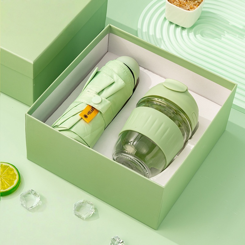 Vert clair - Parapluie ensoleillé + Tasse en paille de silicone