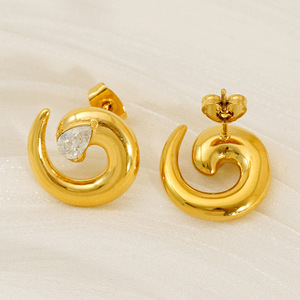 Zogxin Gold Plated Geometric Stud Earrings With Crystal For Women Party Jewelry - Product Image 3