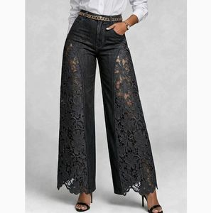 <span class=keywords><strong>Pantaloni</strong></span> a <span class=keywords><strong>Vita</strong></span> <span class=keywords><strong>Alta</strong></span> e Gamba Larga per <span class=keywords><strong>Donna</strong></span>, Moda Primavera-Estate 2026, Jeans in Denim con Pizzo - Product Image 4