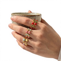 Bowei Dames vergulde glazen ring in Europese en Amerikaanse stijl, frisse stijl, kersen-vormig, kleurrijk, met druppel-olie-effect, Yiwu model