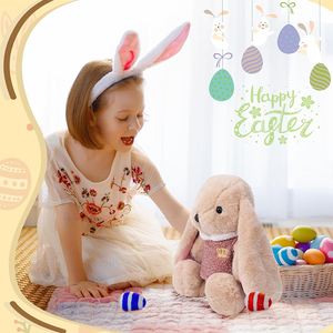V436 Coniglio di Peluche Morbido per Pasqua, Giocattolo con Orecchie Lunghe Rosa e Vestiti, per Giochi di Ruolo per Bambini e Bimbi Piccoli - Product Image 4