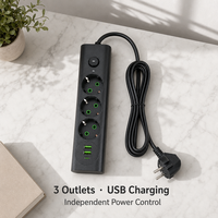 Multiprise européenne avec ports USB disponible en noir et blanc, adaptée pour l'Asie centrale et le Moyen-Orient, dotée d'un port Type-C