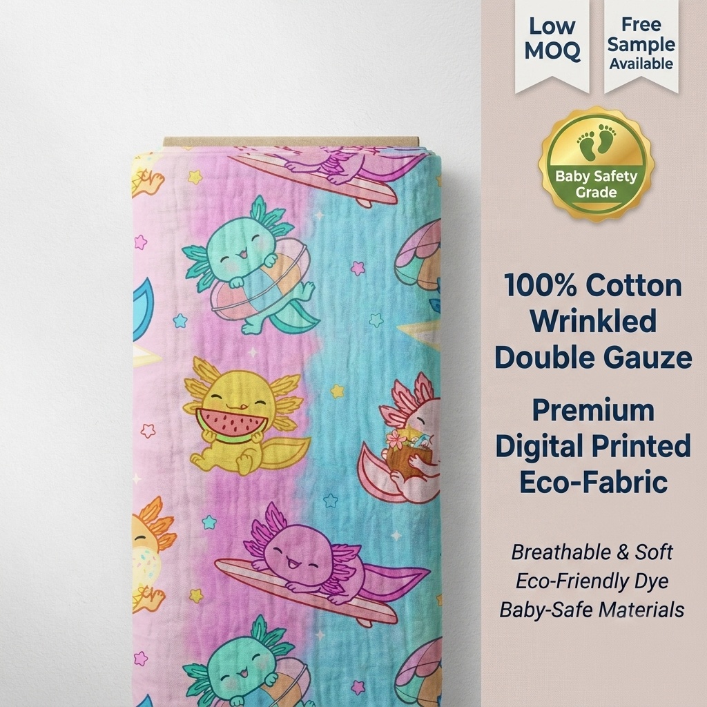 100% Cotton Wrinkled Double Gauze Fabric Custom Digital Printing Organic Muslin Fabric for Baby Swaddle NO MOQ Sample Free