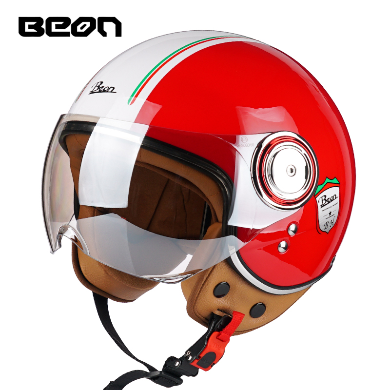 BEON B110B Matte Black Retro Vintage Half Helmet for Motorbikes