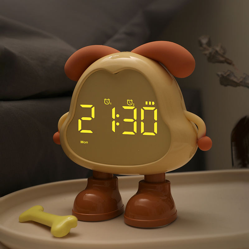 Modern Dog Desk Clock with Warm Night Light Bell Alarm Quartz Movement-for Bedroom Office or Lunch Break Decor