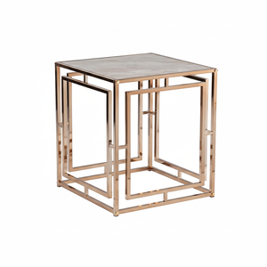 Mobilier de luxe, table basse moderne avec dessus en marbre naturel, table d'appoint, table d'appoint, table d'appoint, cadre en métal avec placage or - Product Image 1
