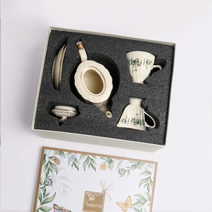 Personnalisé best-seller de luxe européen motif feuille verte avec bordure dorée ensemble de café en céramique pour les cadeaux - Product Image 1