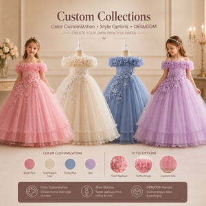 Robe de demoiselle d'honneur rose en tulle bouffant pour les filles de 8 ans, tenue de fête d'anniversaire brodée pour enfants pour l'été - Product Image 3