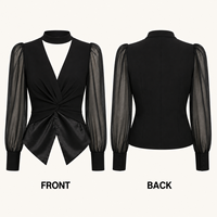 Haut en tricot élégant pour femme, col montant, manches bouffantes, peplum fendu, torsadé sur le devant, en mélange de laine personnalisé
